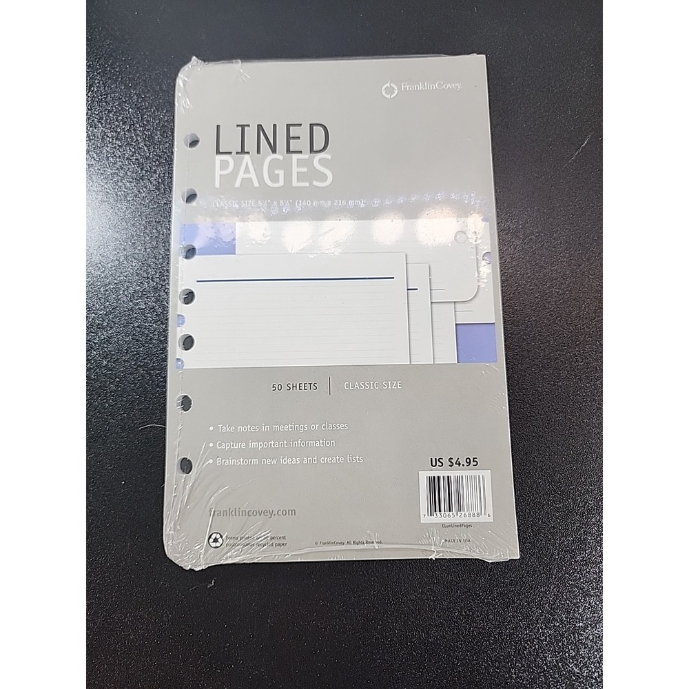 Franklin Covey Master Plan Pages Refill Classic 5.5" x 8.5" Lined Sheets 50 Pack